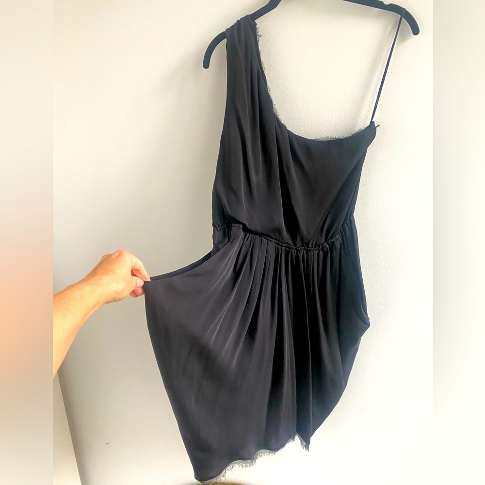 Alice & Olivia asymmetric black silk dress